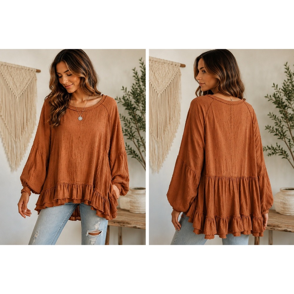 Easel Los Angeles Swiss Dot Tunic Top Large Boho Oversized Free People Style